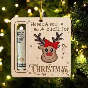 Money holder Personalize Wooden Christmas Holiday Reindeer Ornament new